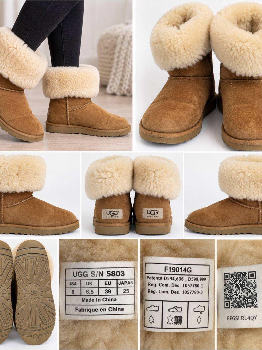 UGG Australia 5803 Chestnut Shearling Fold Over Boots Women’s Size 8